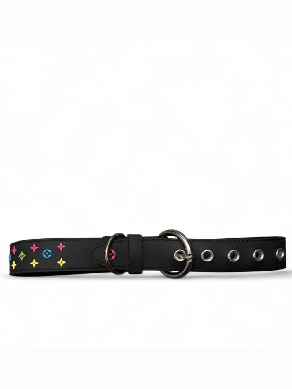 Black Dog Collar with Multicolor Monogram
